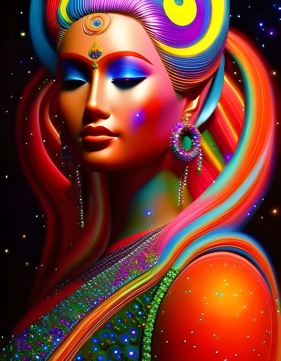 Cosmic Goddess with Nebula Hair, Fantasy Digital Art