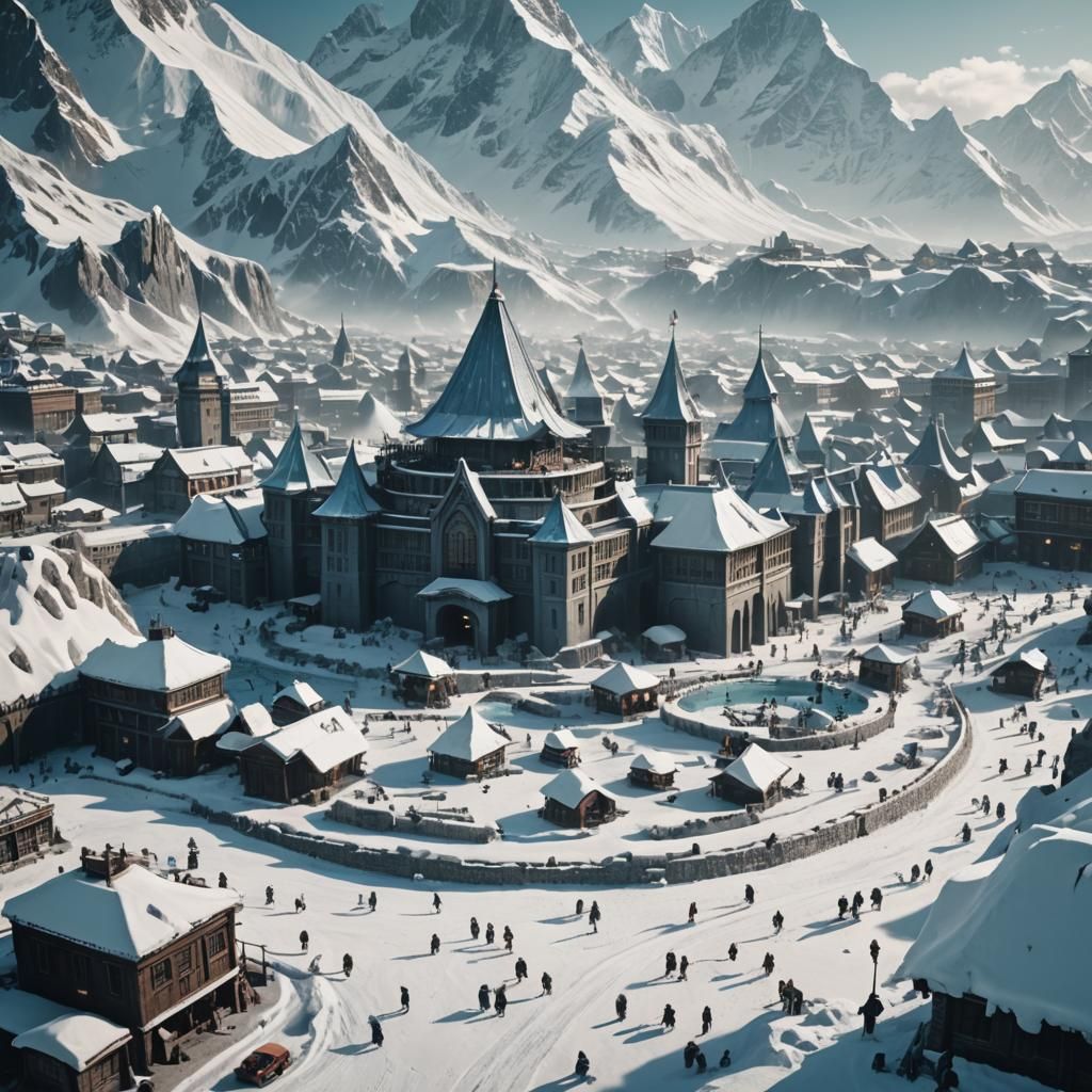 Archaic Snow Kingdom City by Ice Mountains