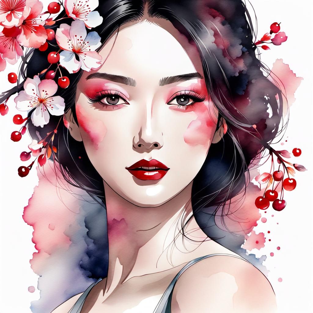 Japanese girl with cherry flowers