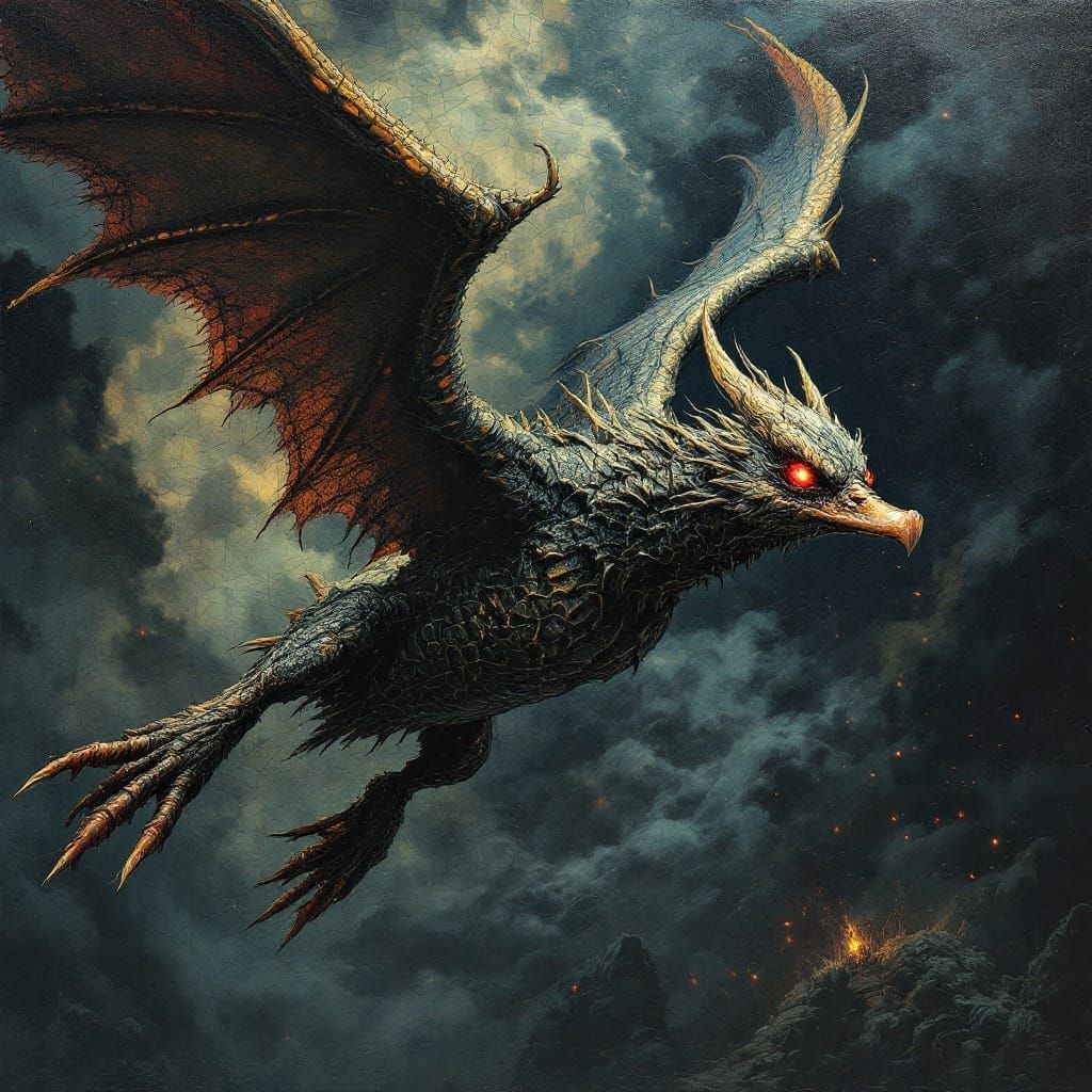Dark, Mysterious Demon Bird in Flight
