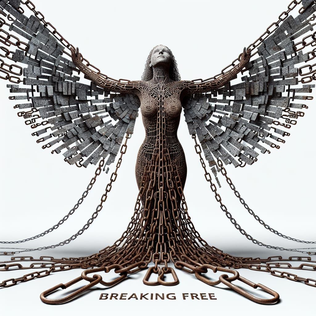 Woman Breaking Free From Chains: Digital Art