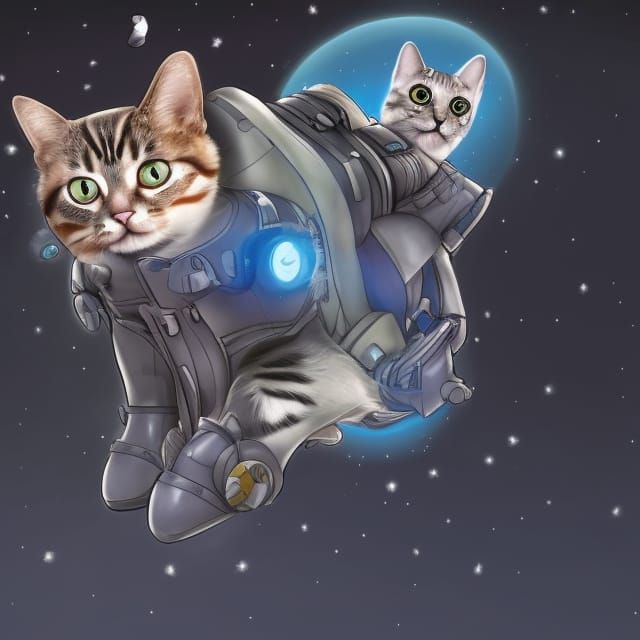 Cat Astronaut Soaring Through Space in Jetpack
