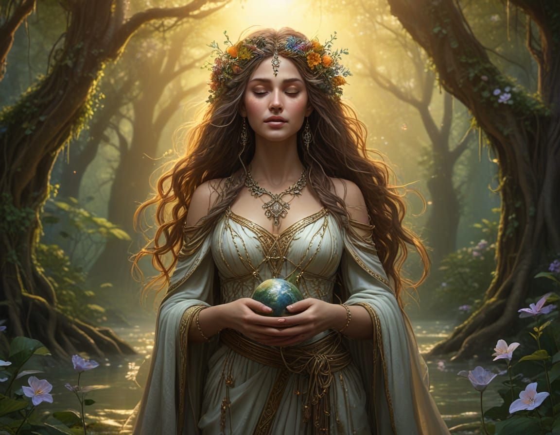 Serene Earth Goddess in Dawn's Radiance