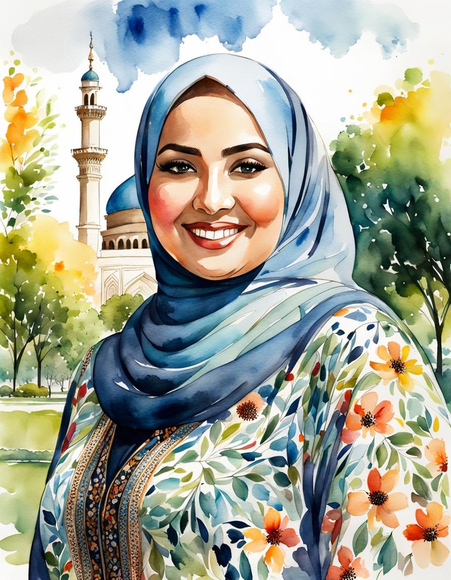 Elegant Middle Eastern Woman in Watercolor Portrait