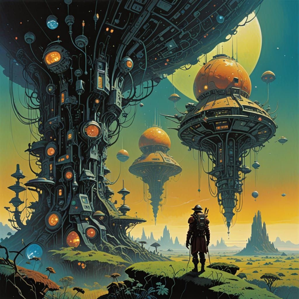 Retro Science Fiction Landscape Illustration