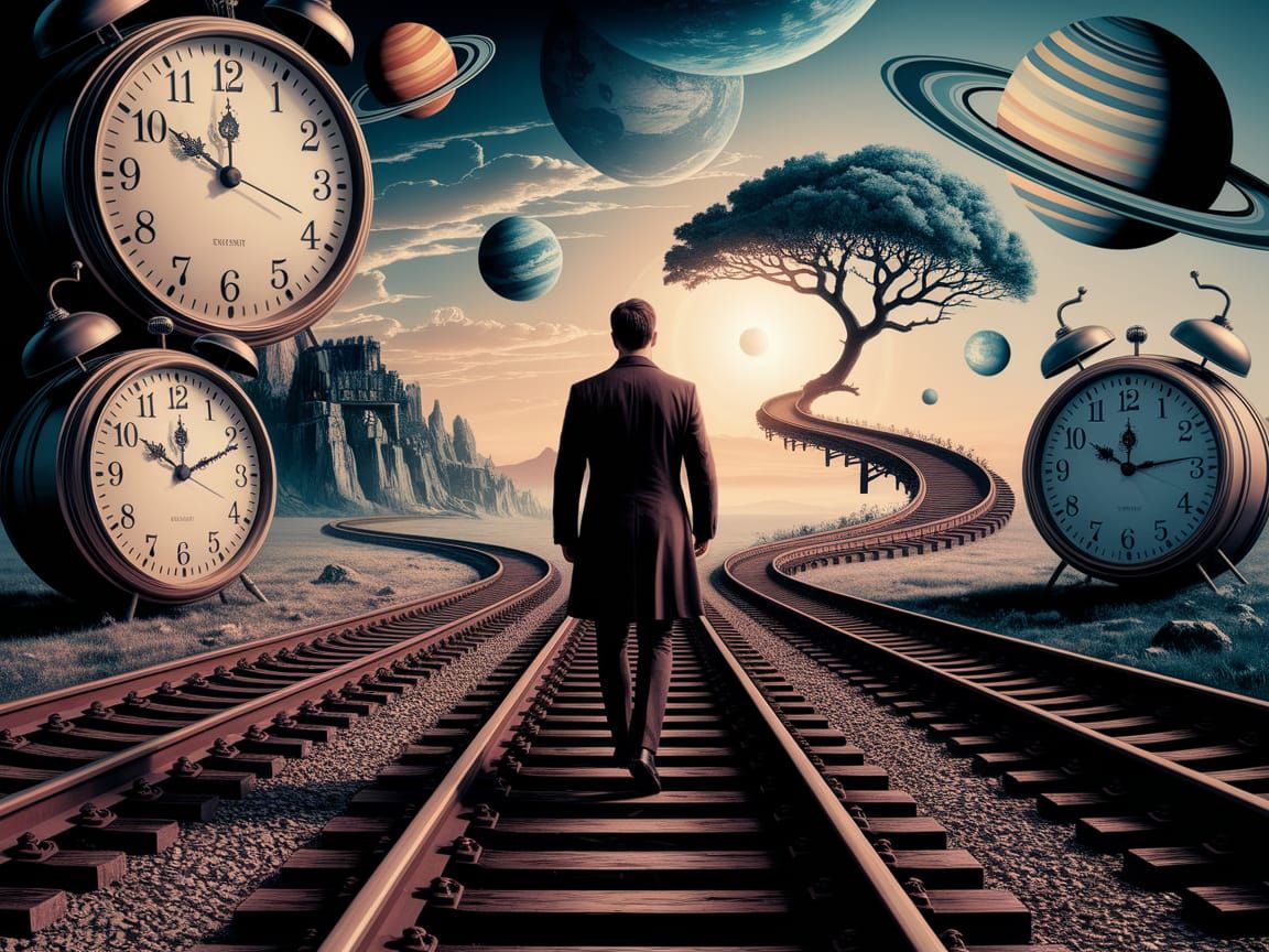 Surrealist Time Traveler Embarks on Cosmic Journey