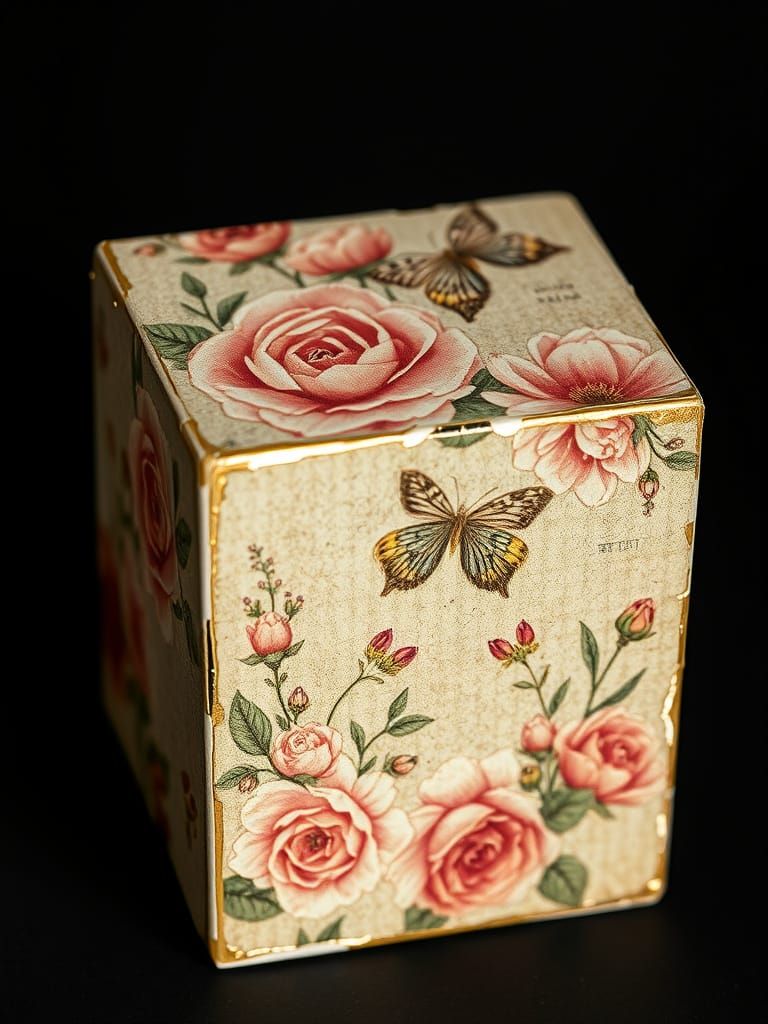 Vintage-Inspired Cube with Floral Kintsugi Botanica