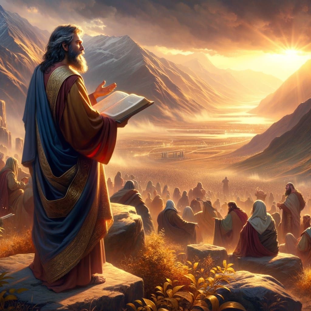 Biblical Sermon on Mountain in Deep Fantasy Style