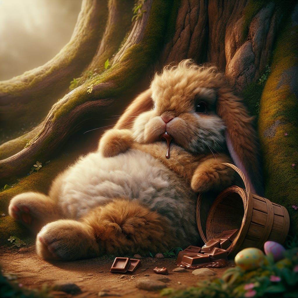 Chocolate Bunny Feast in Fantasy Landscape