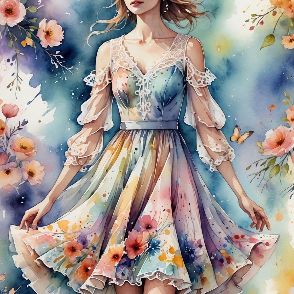 Whimsical Dress Design in Art Nouveau Style