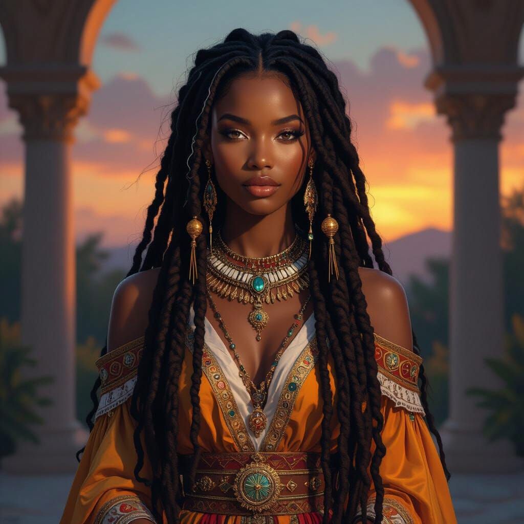 African Princess with Dreads in Twilight Glow