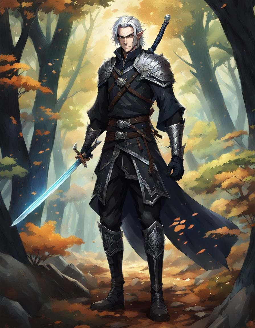 Handsome Elf Bladesinger with Katana in Forest