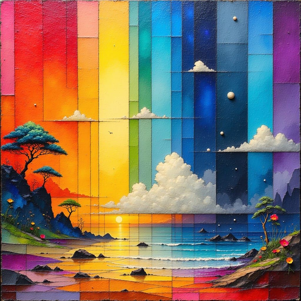 Rainbow Waterfall with Ethereal Windswept Elements