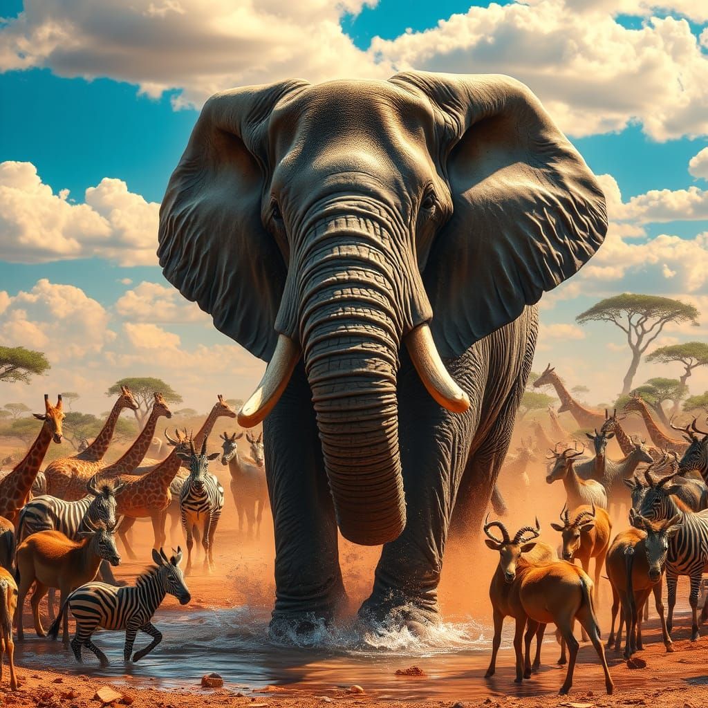 African Savannah Animals React to Elephant Fart in Splash Ar...