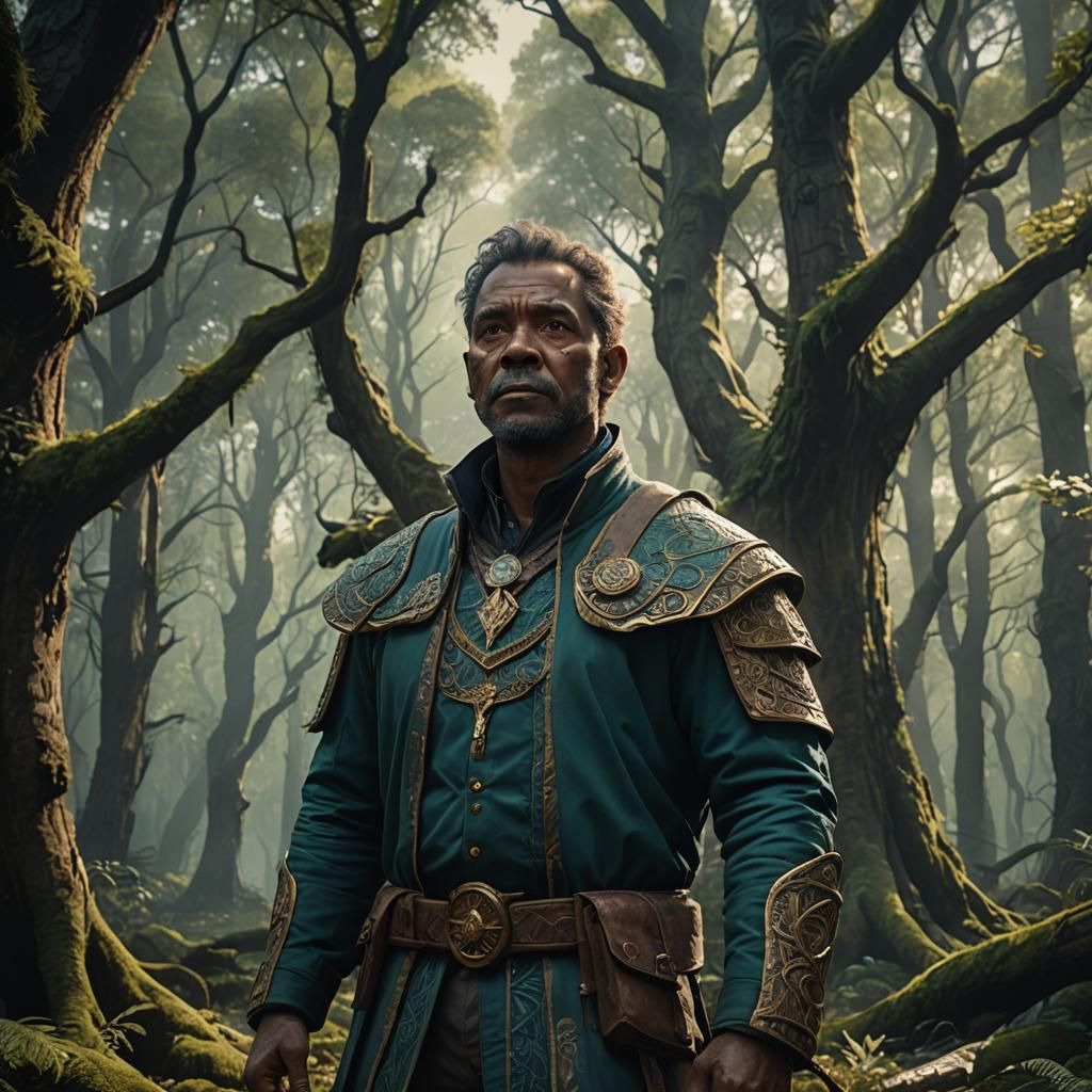 Fantasy Portrait in Ancient Forest, Digital Art