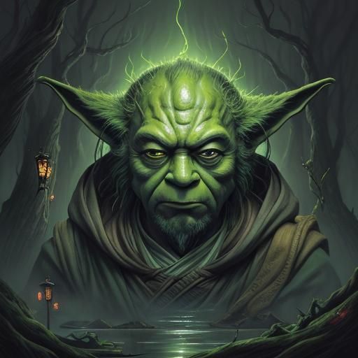 Manga Style Wise Master Yoda in Misty Swamp