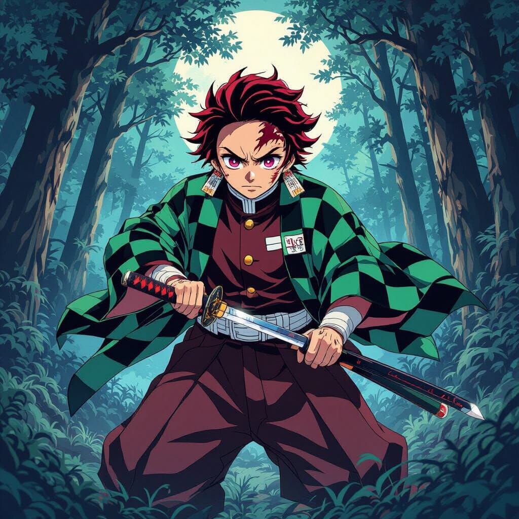Tanjiro Kamado in Mystical Forest Anime Art