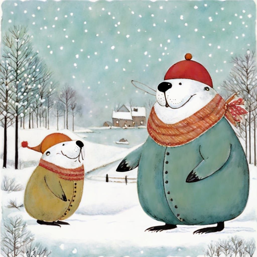 Happy Walrus in Whimsical Winter Wonderland Children's Book ...
