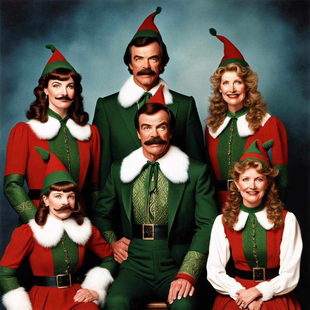 1980s Sears Family Portrait of Elves with Tom Selleck Mustac...