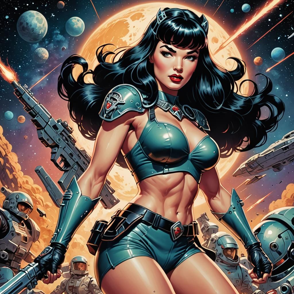 Bettie Page as Space Warrior in Anime Style