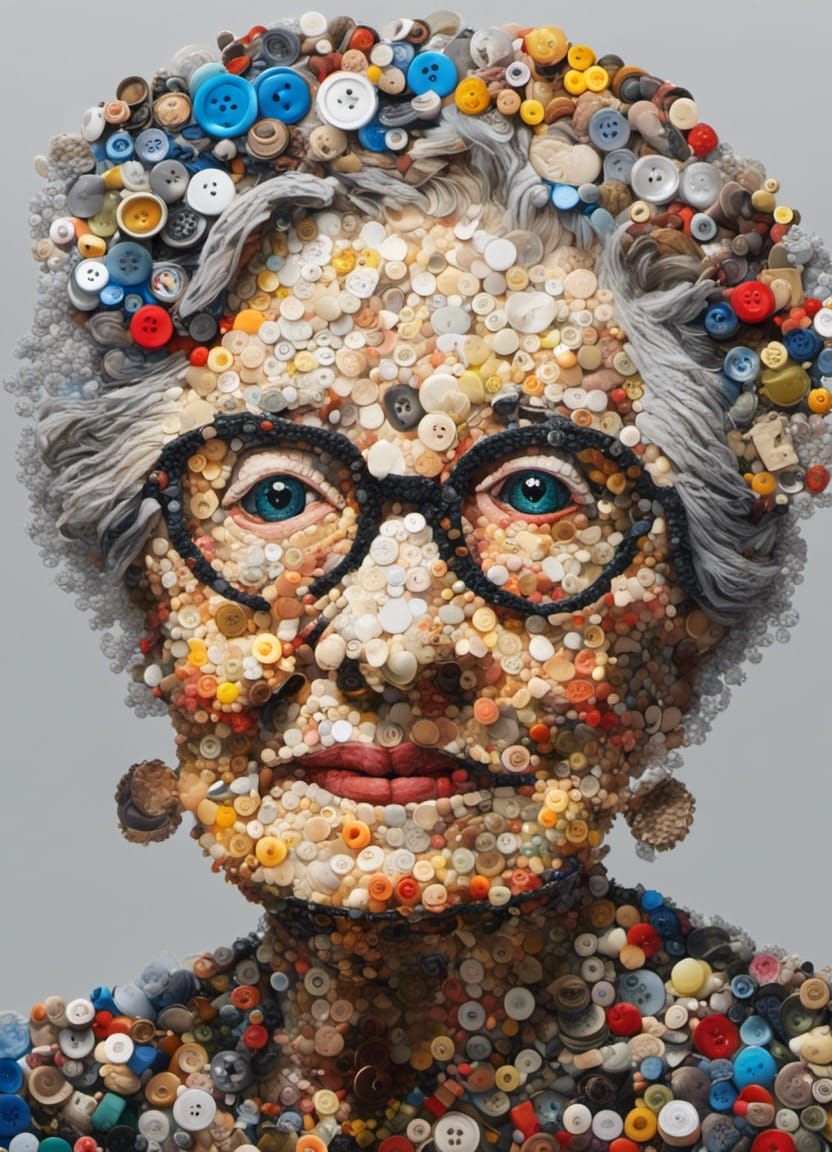 Hyperdetailed Grandmother Portrait as Mixed Media Collage