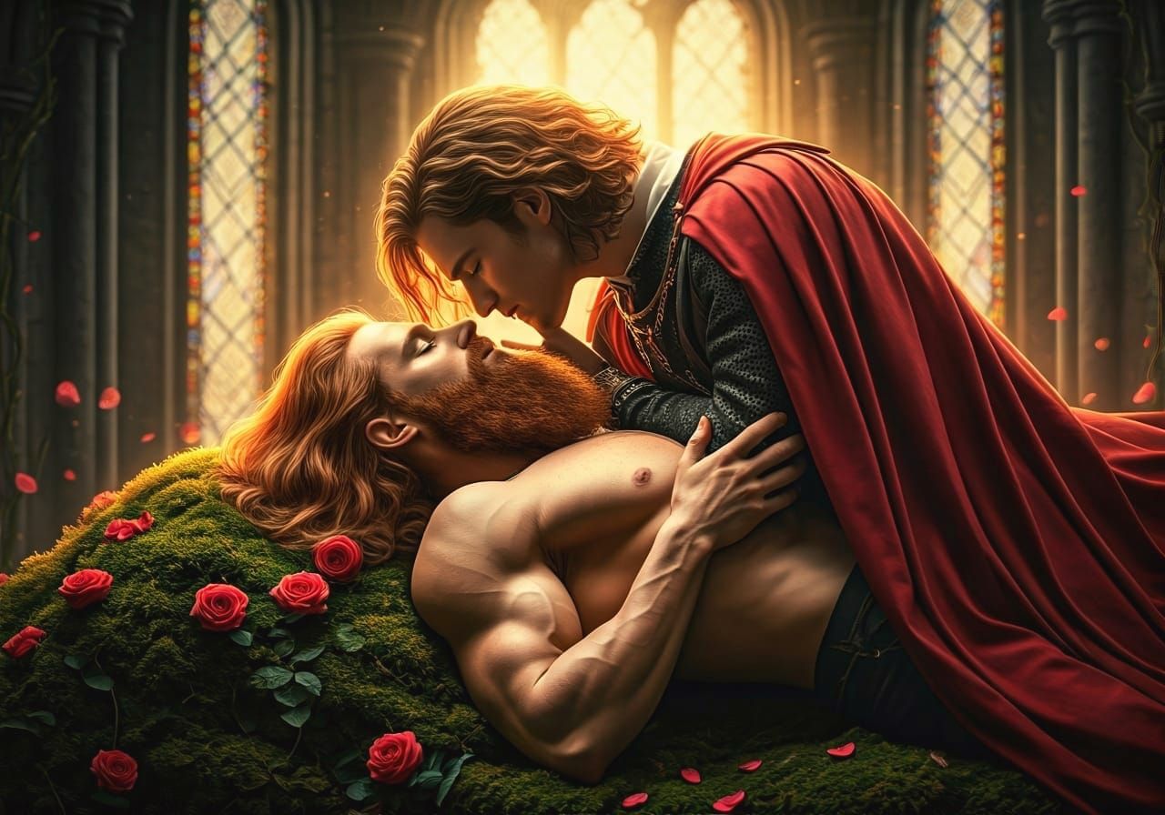 Romantic Fairy Tale: Prince Kisses Sleeping Man