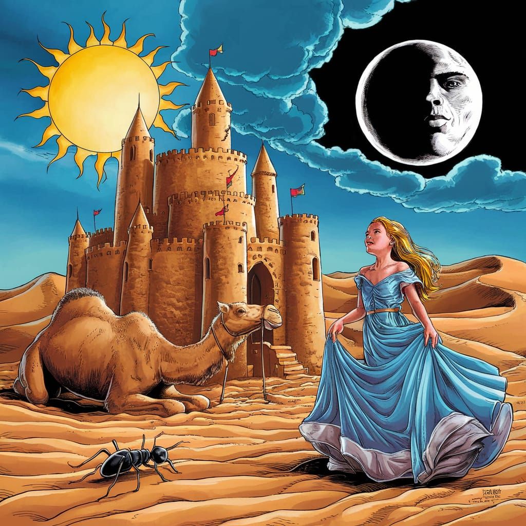 Desert Sandcastle Comic Book Illustration