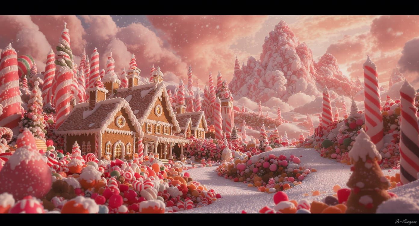 Whimsical Candy Landscape with Sugar-Crystal Sky
