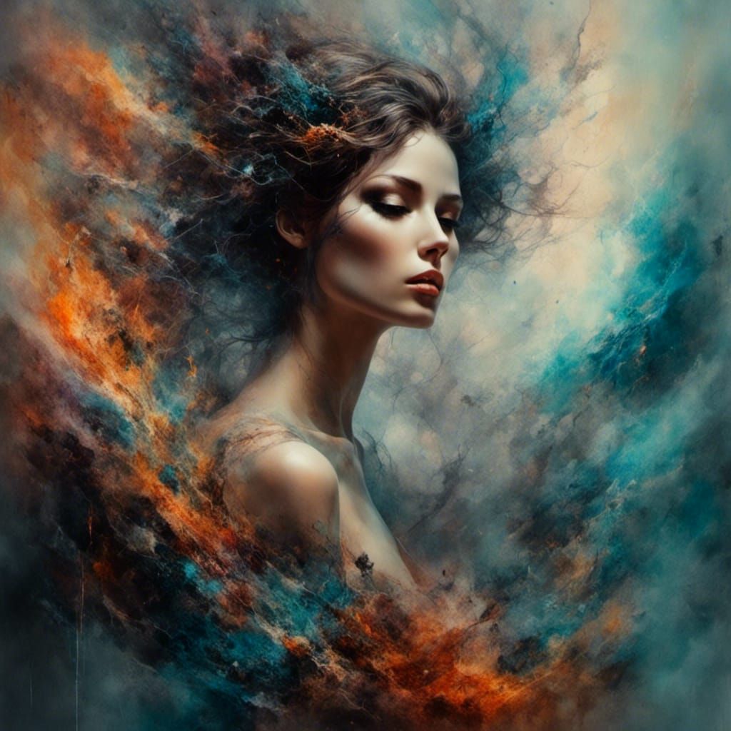 Fantasy Woman in Rainbow Dress, Boris Vallejo Style