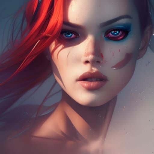 Hyperdetailed Harley Quinn Portrait in Art Nouveau Style