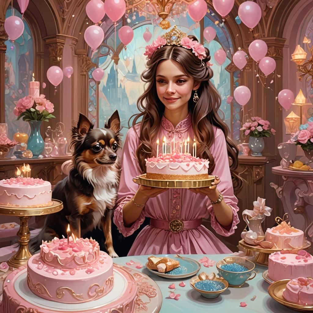 Birthday Celebration in Alphonse Mucha Style