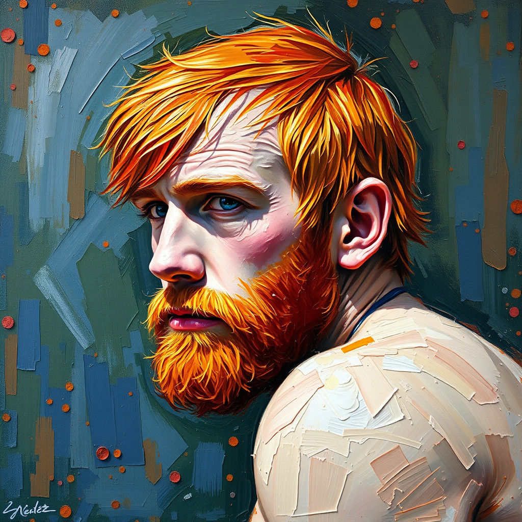 Redhead Irish Brawler Portrait as Impasto Painting
