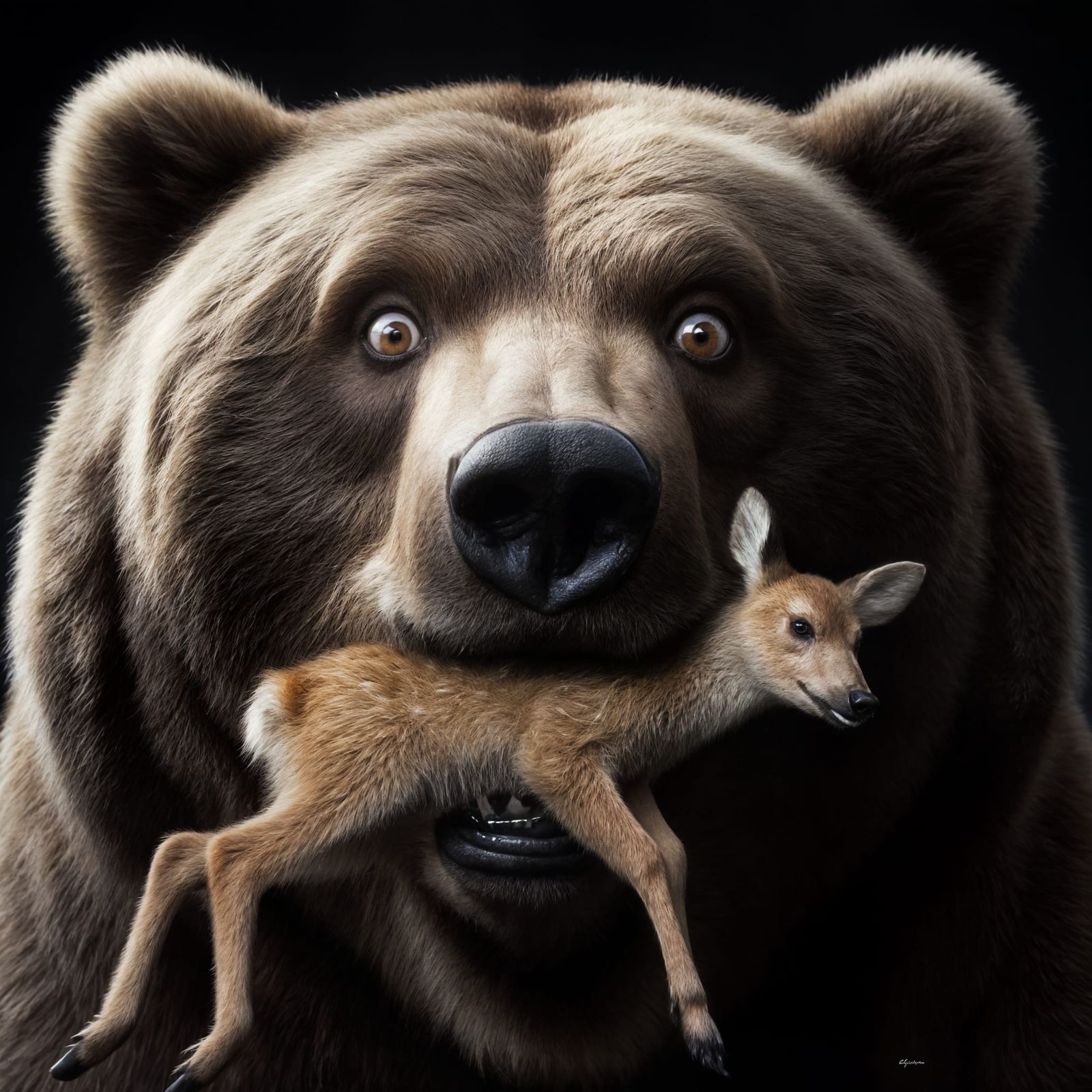 Kodiak Bear with Deer: Sarcastic Close-up