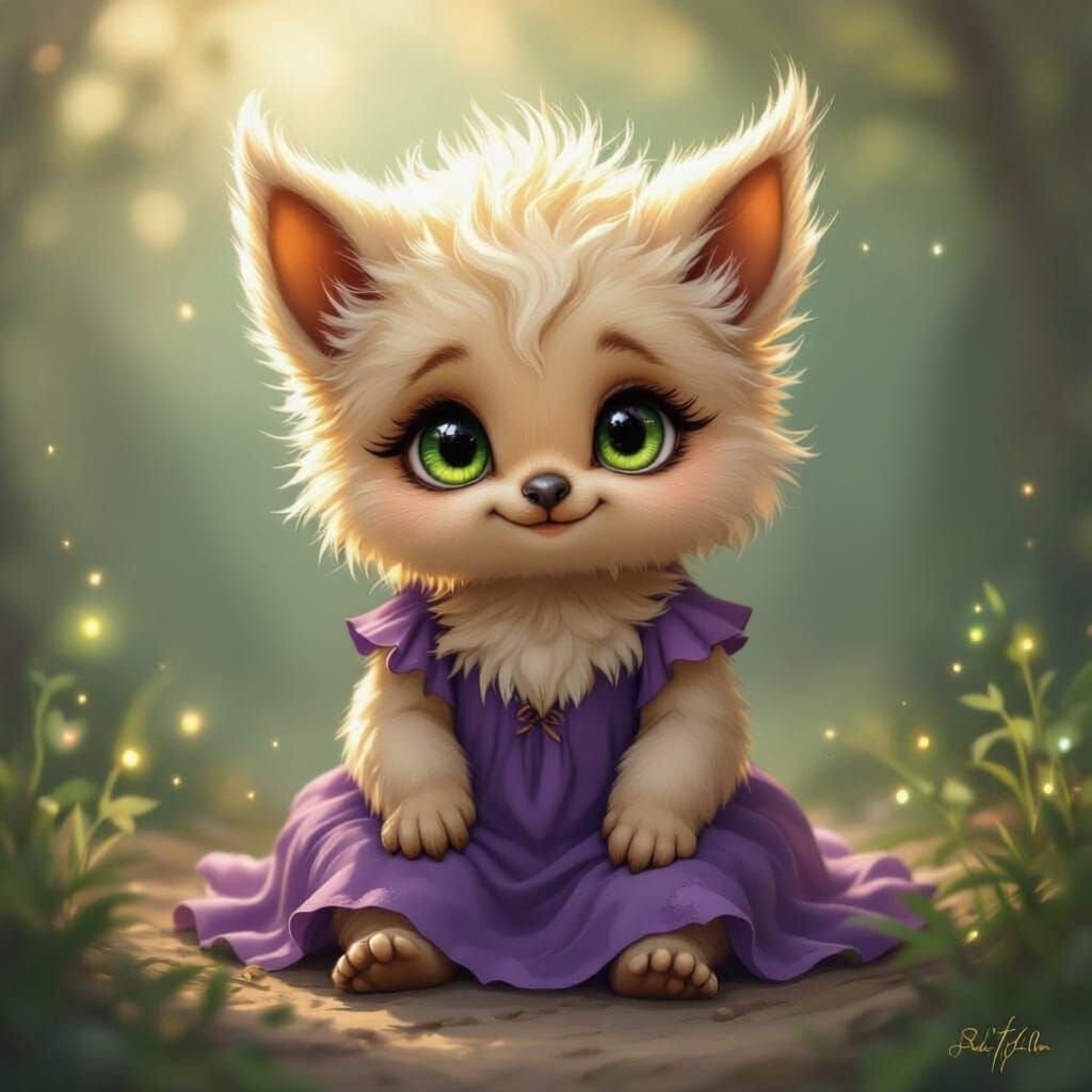 Cute Baby Griffon in Nymph Dress with Fluffy Wings