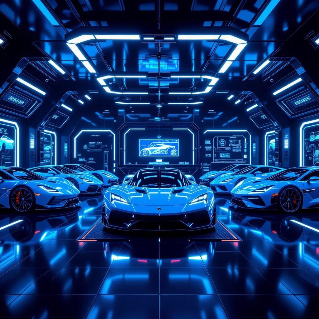Futuristic Hypercar Garage with Neon Accents