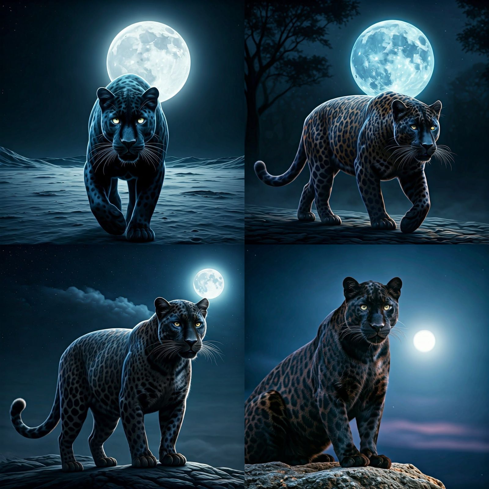 A black Panther on a big blue moon night