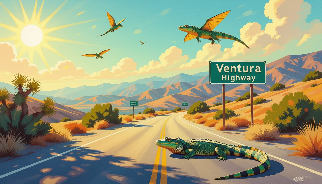 Ventura Highway Landscape with Alligator Lizards