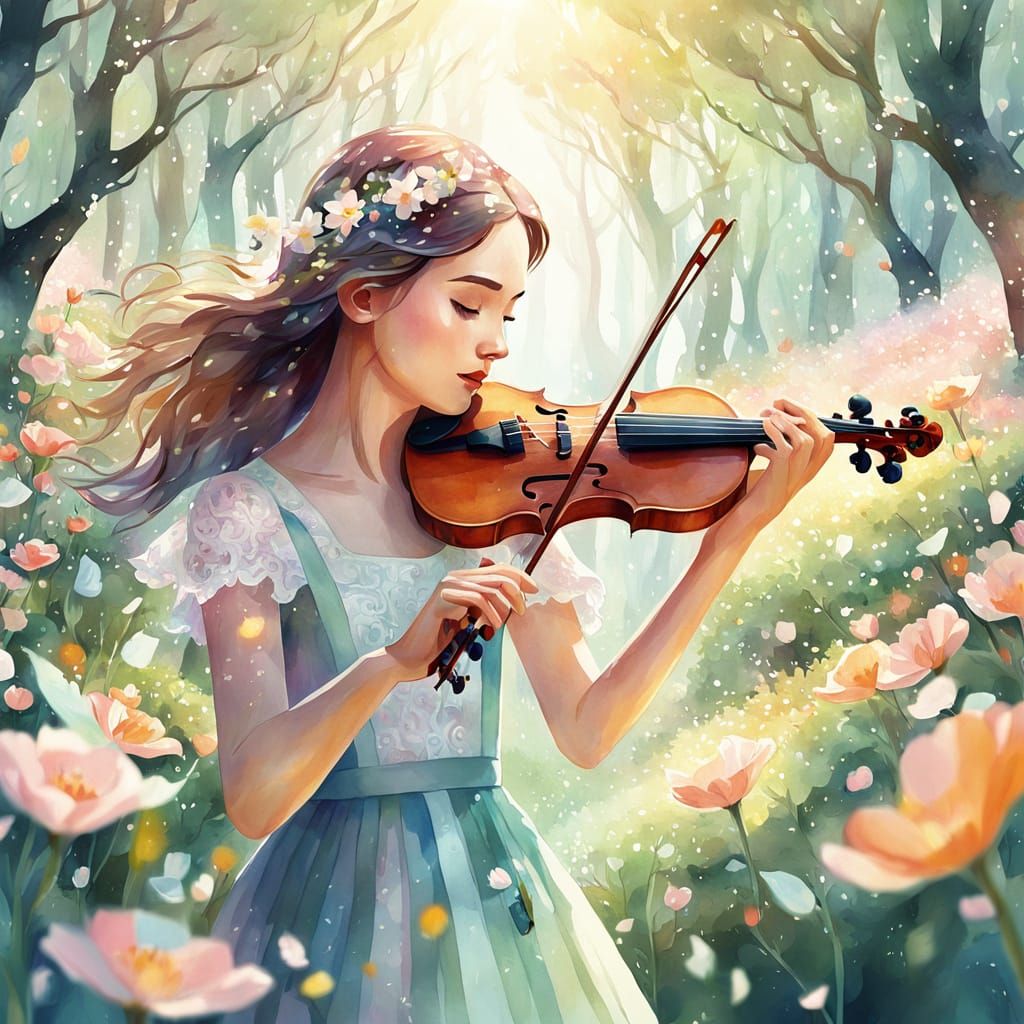 Whimsical Forest Violinist in Watercolor Style