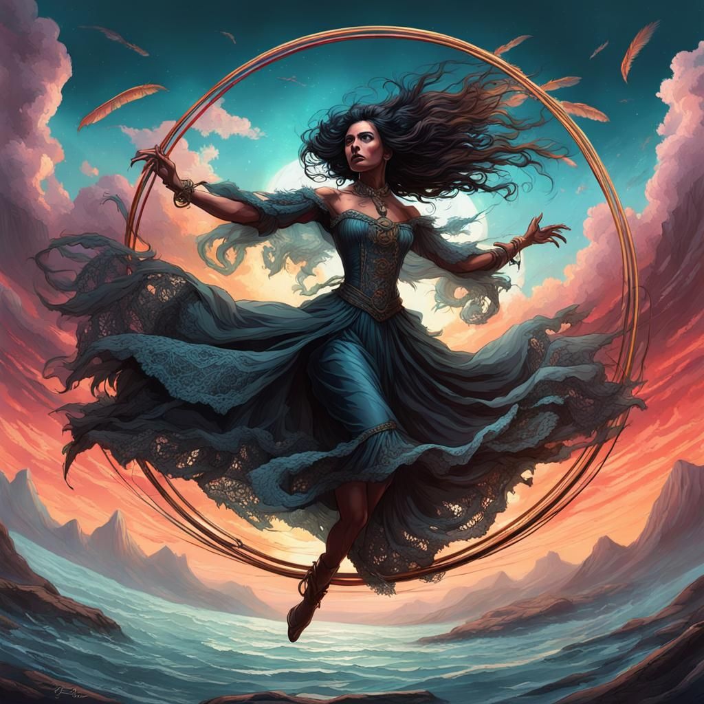 Lace and Feather Hula Hoop Dancers: Victorian Illustration