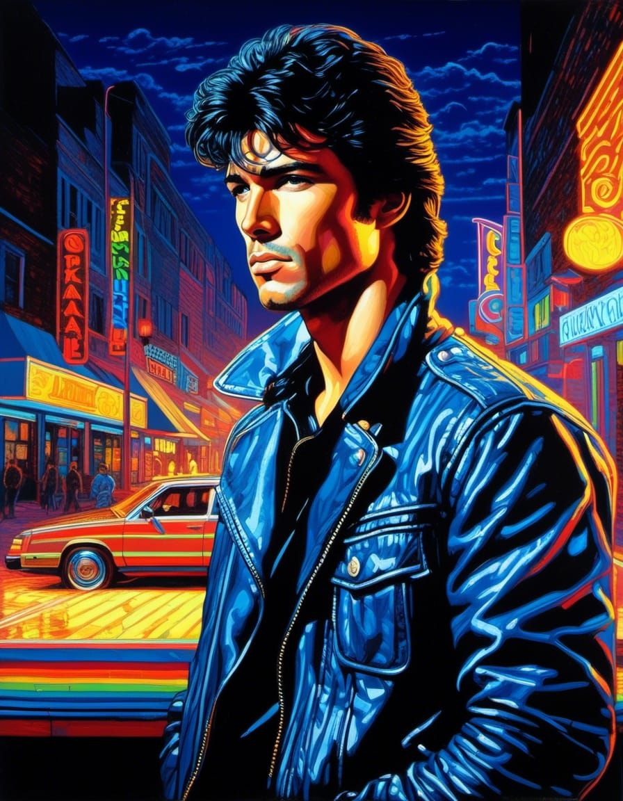 Eighties Heartthrob in Neon Palette Knife Style