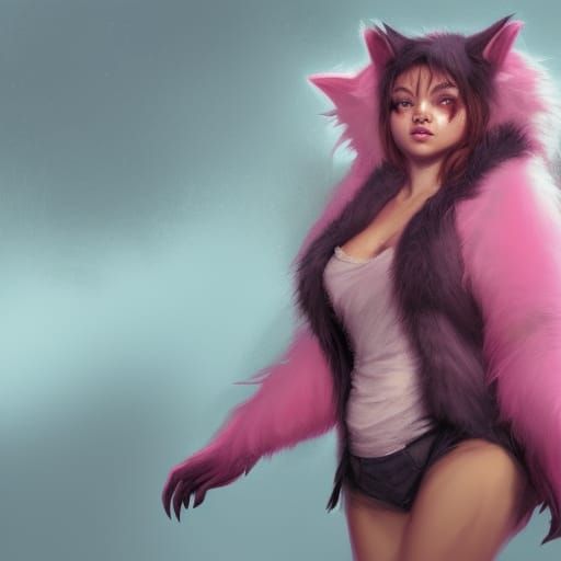 Pink Fur Werewolf in Dark Fantasy Style