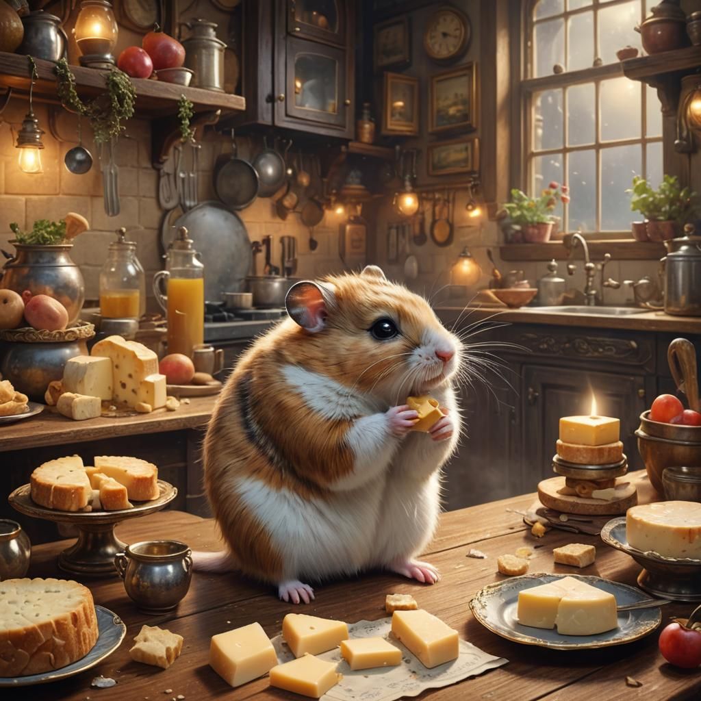 Hamster in Victorian Kitchen: Realistic Ambient Light