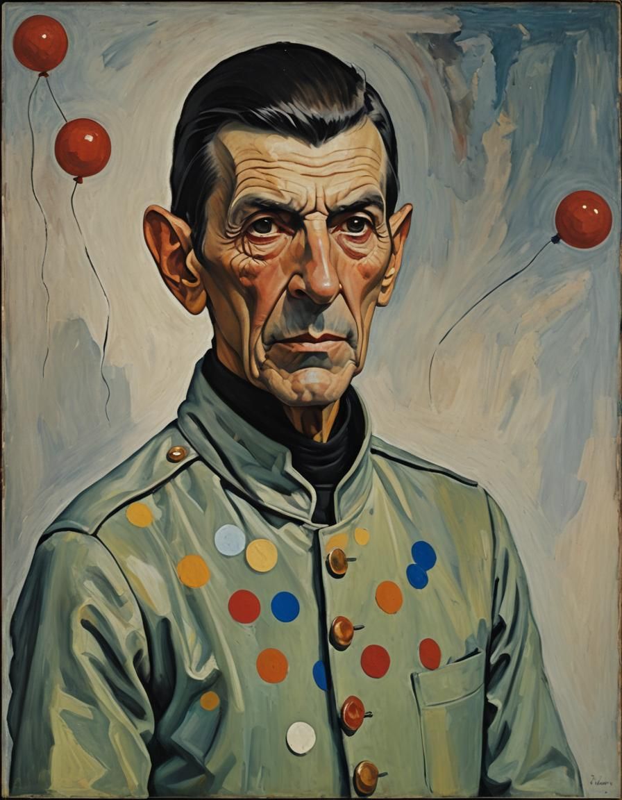 Sci-Fi Clown in Moonscape, Expressive Oil Painting