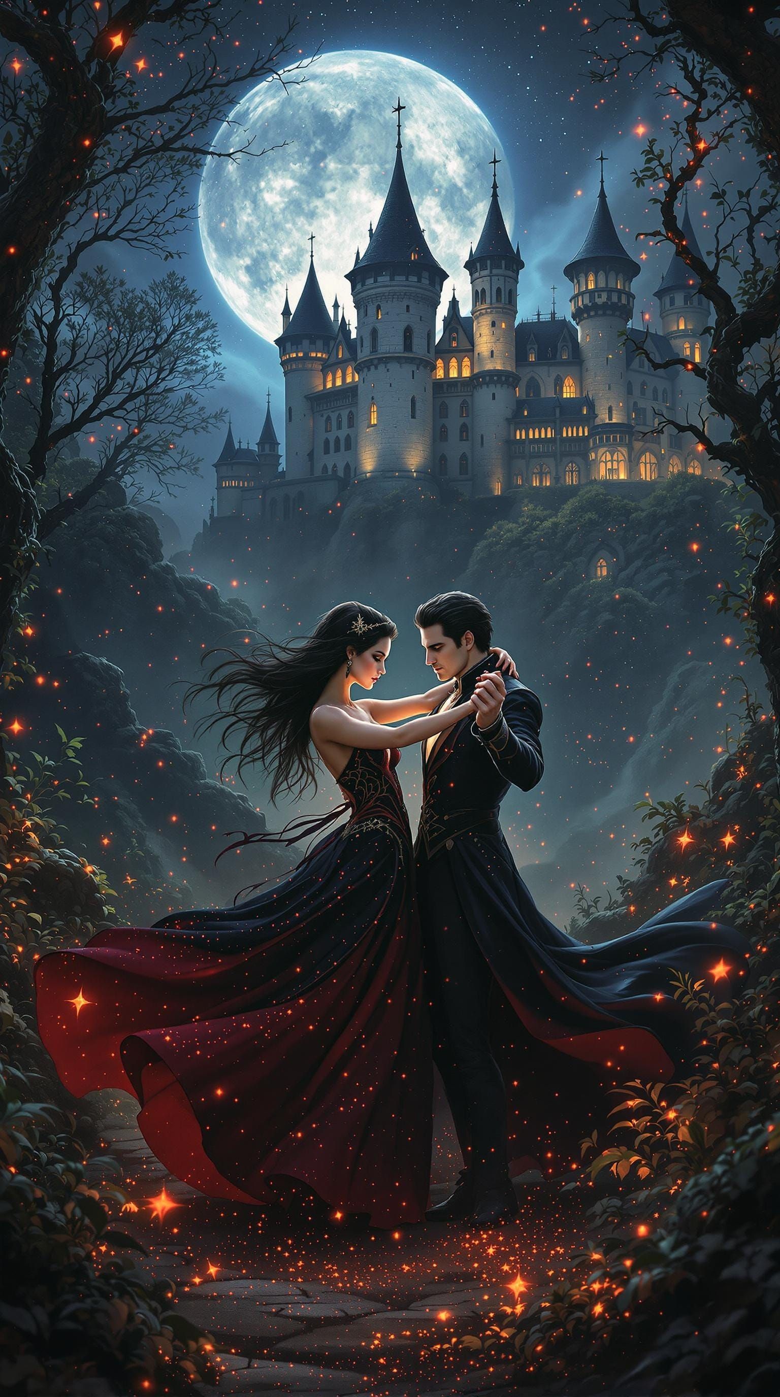 Vampire Couple Dancing in Moonlight: Mystical Fantasy