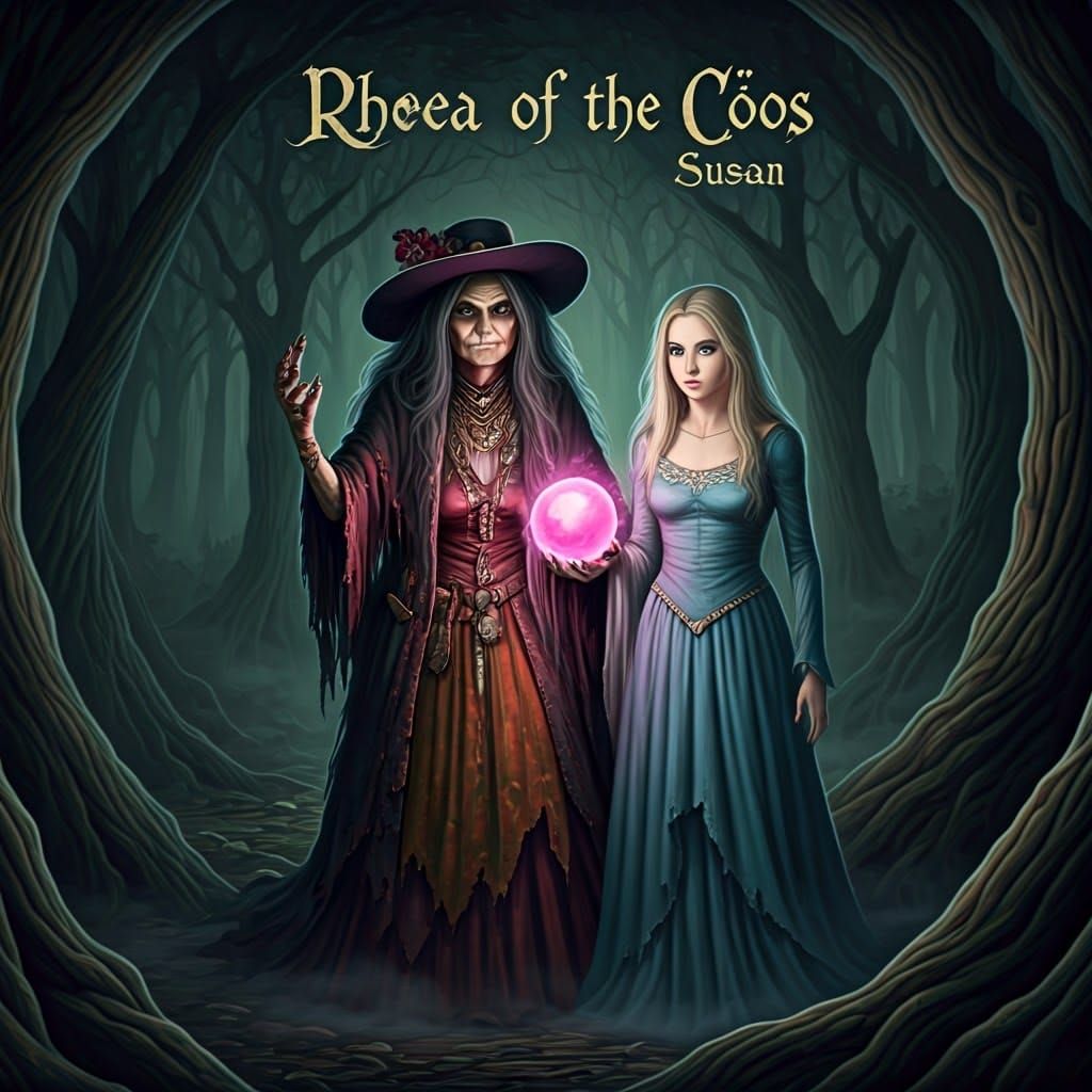 Eerie Witch and Teenage Girl in Haunted Forest