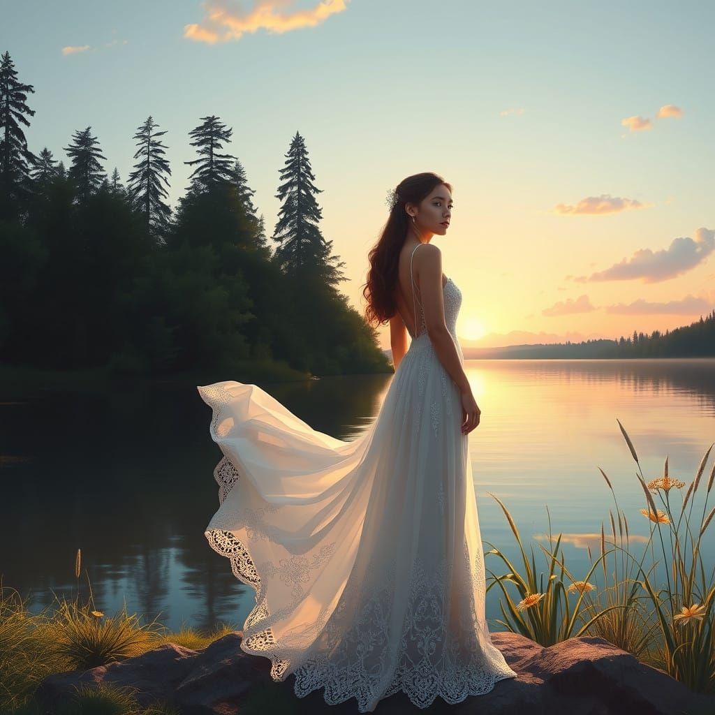 Ethereal Sunset Goddess in Vibrant Colors