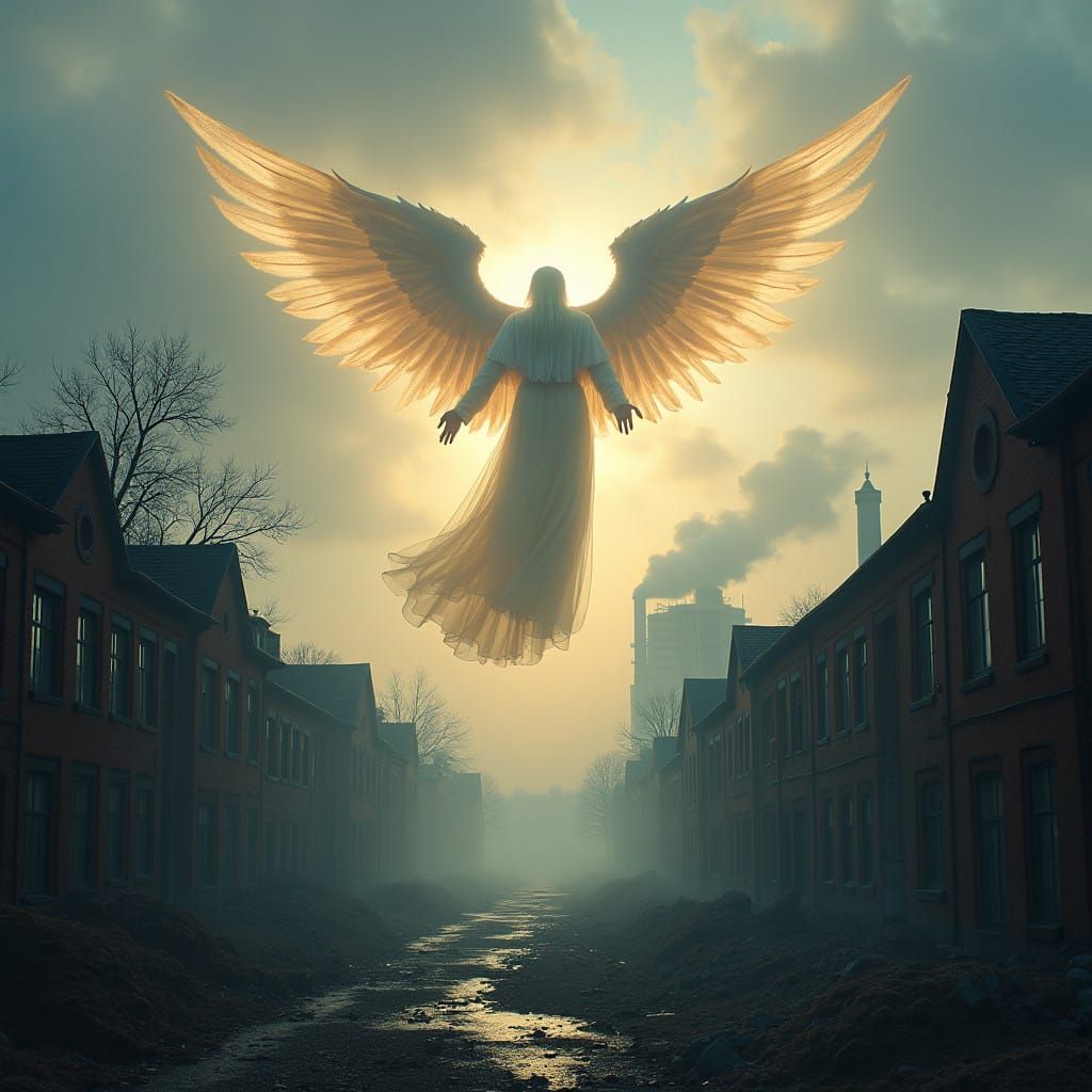 Hopeful Angel Guards Upper Silesian Town in Winter
