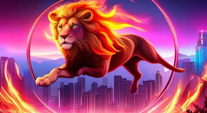 Pink Lion Jumps Through Fire Hoop in Hong Kong