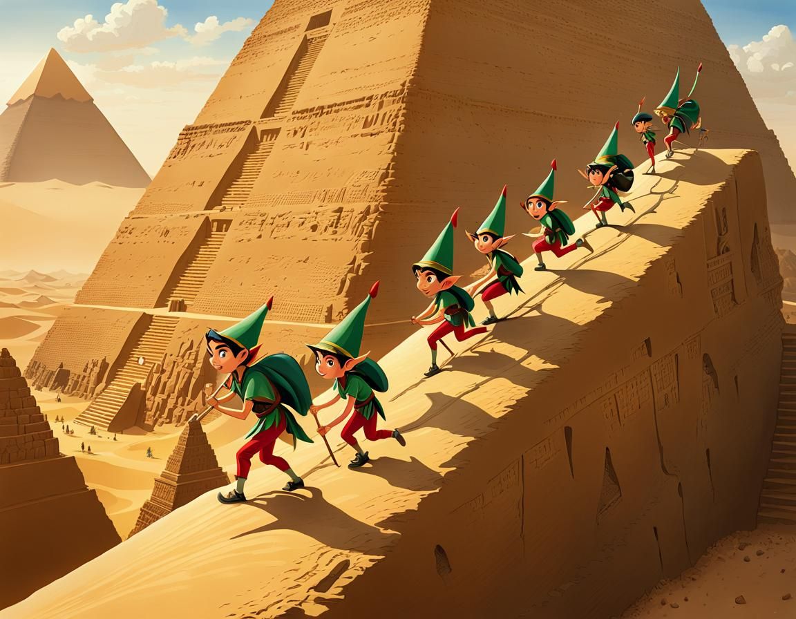 Naughty Elves climbing the Egyptian Pyramids
