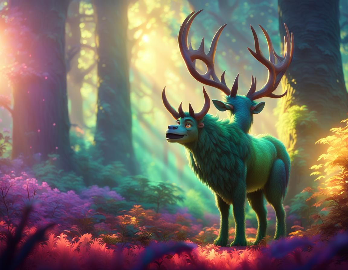 Magical Mythical Creature in Vibrant Forest, Inspired by Pix...